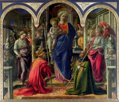 The Barbadori Altarpiece: Virgin and Child surrounded by Angels with St. Frediano and St. Augustine, 1437 by Fra Filippo Lippi